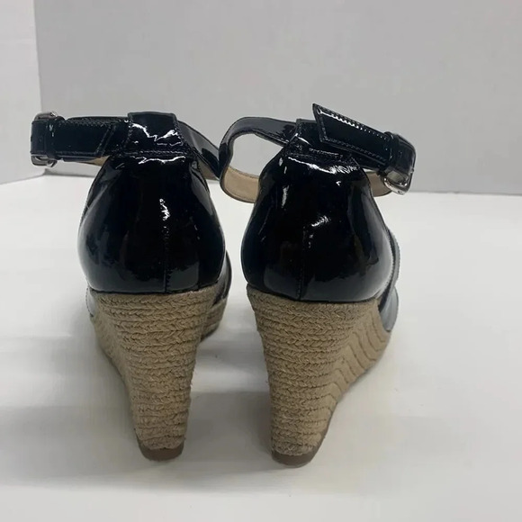 Lk Bennet Maggie Sandal Wedge Espadrilles Patent Leather Heels Black 39.5 US 9 - Picture 6 of 11